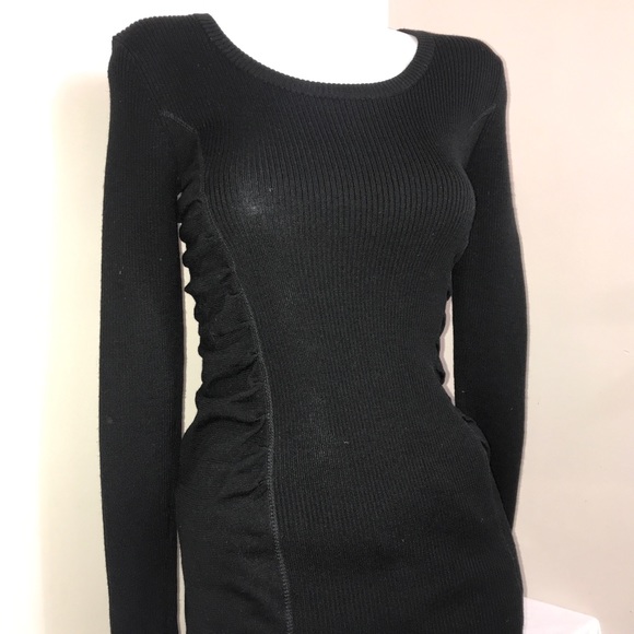 Calvin Klein Ribbed Wool Ruched Waist Long Dress - Picture 3 of 16